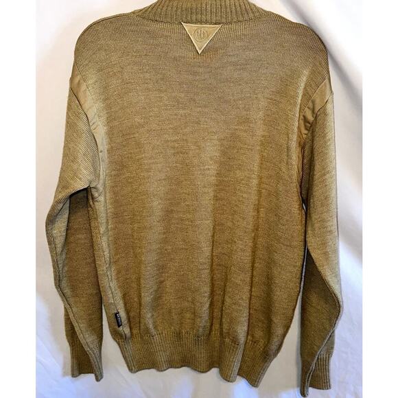 Beretta Sweater Pullover Mock Neck 1/4 Zip Mens Large Wool Blend Camel Color - Picture 8 of 11